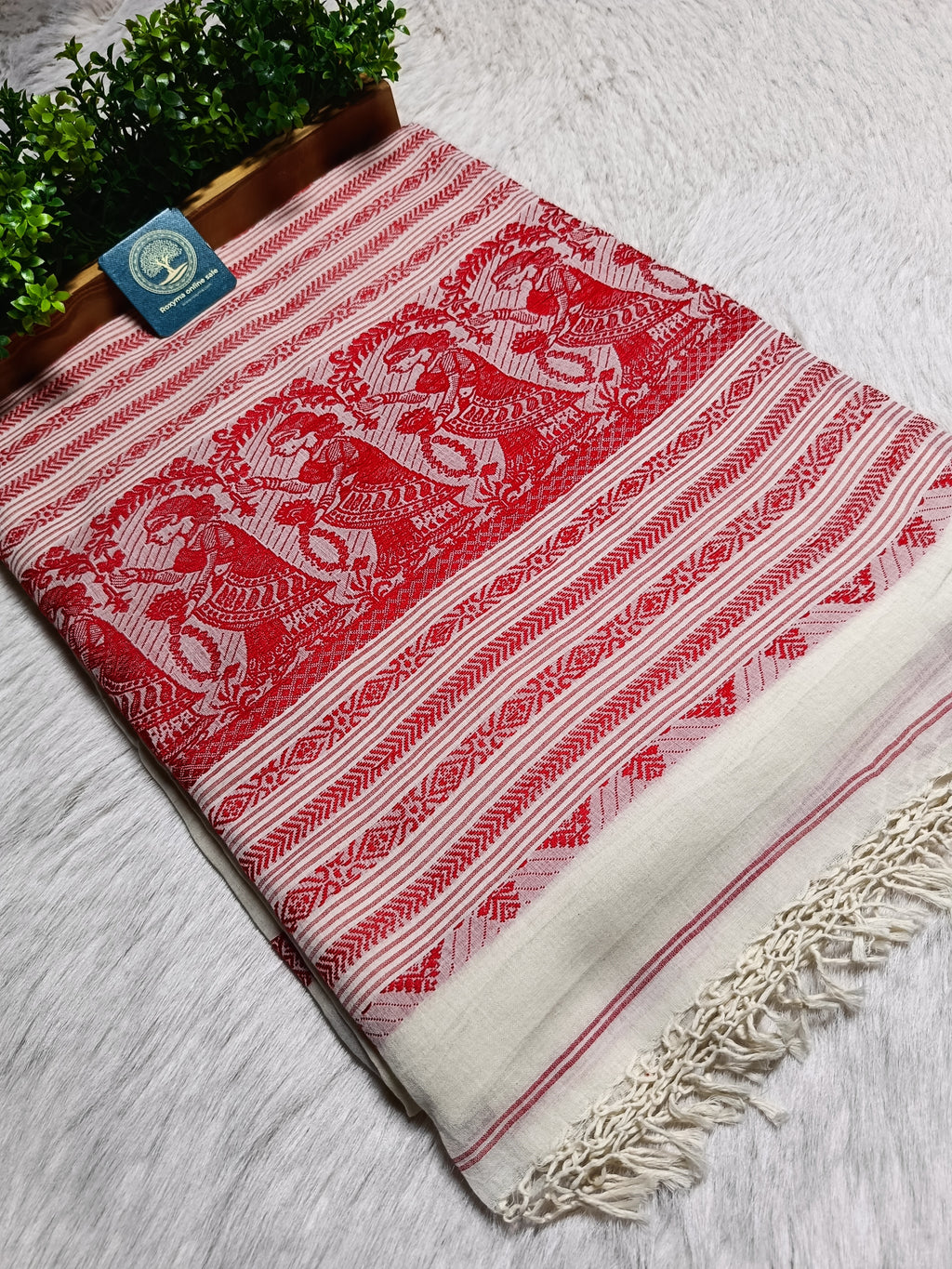 Traditional Red and White Soft Cotton Baluchuri Saree with Blouse Piece – Pure Handloom