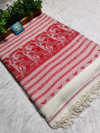 Traditional Red and White Soft Cotton Baluchuri Saree with Blouse Piece – Pure Handloom