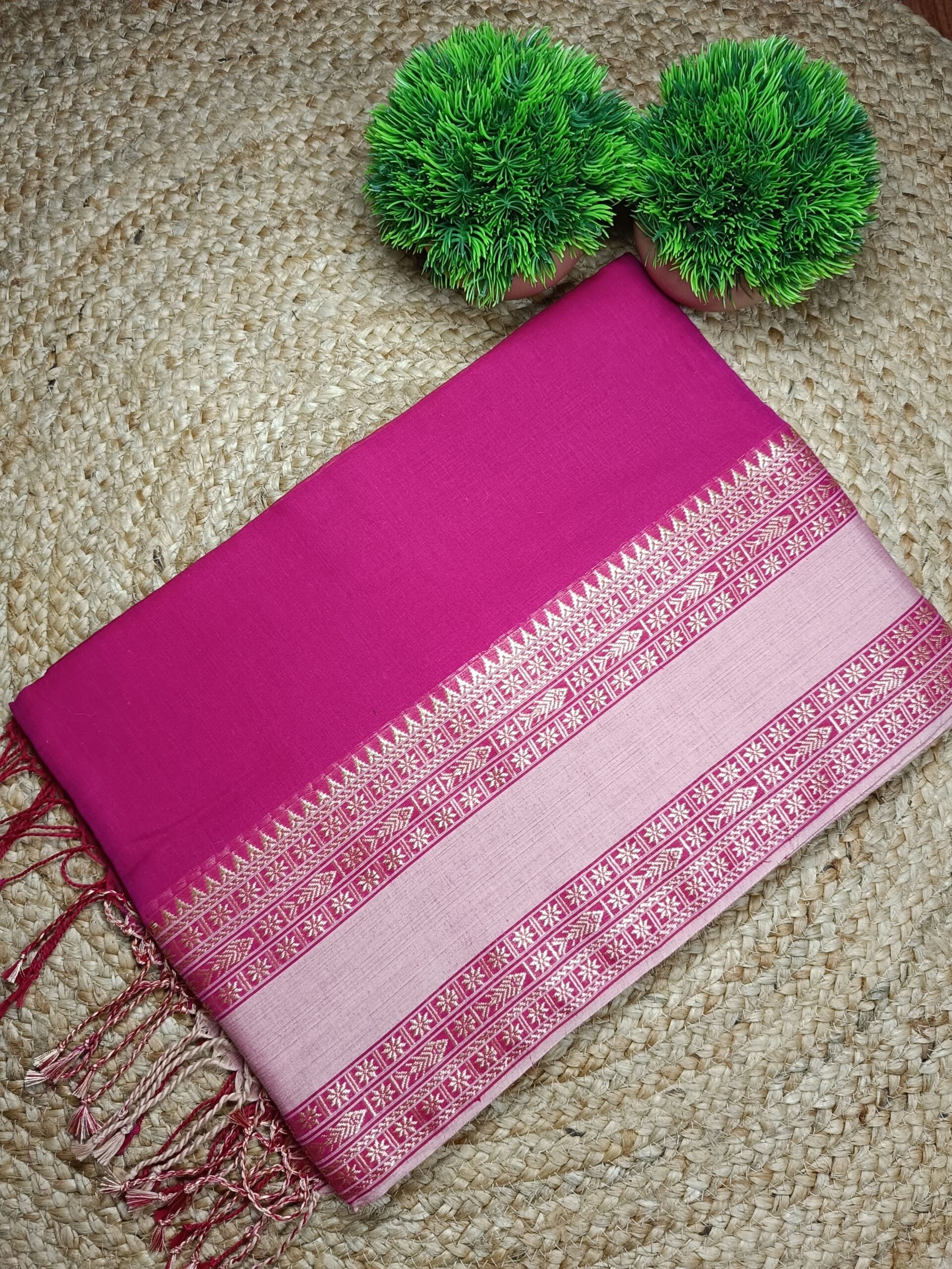 Premium Quality Handwoven Cotton Saree With Traditional Fish Motif Order And Running Blouse Piece