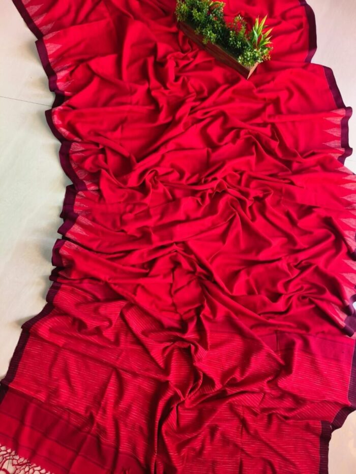 Handwoven cotton saree with ghicha temple border and running blouse piece