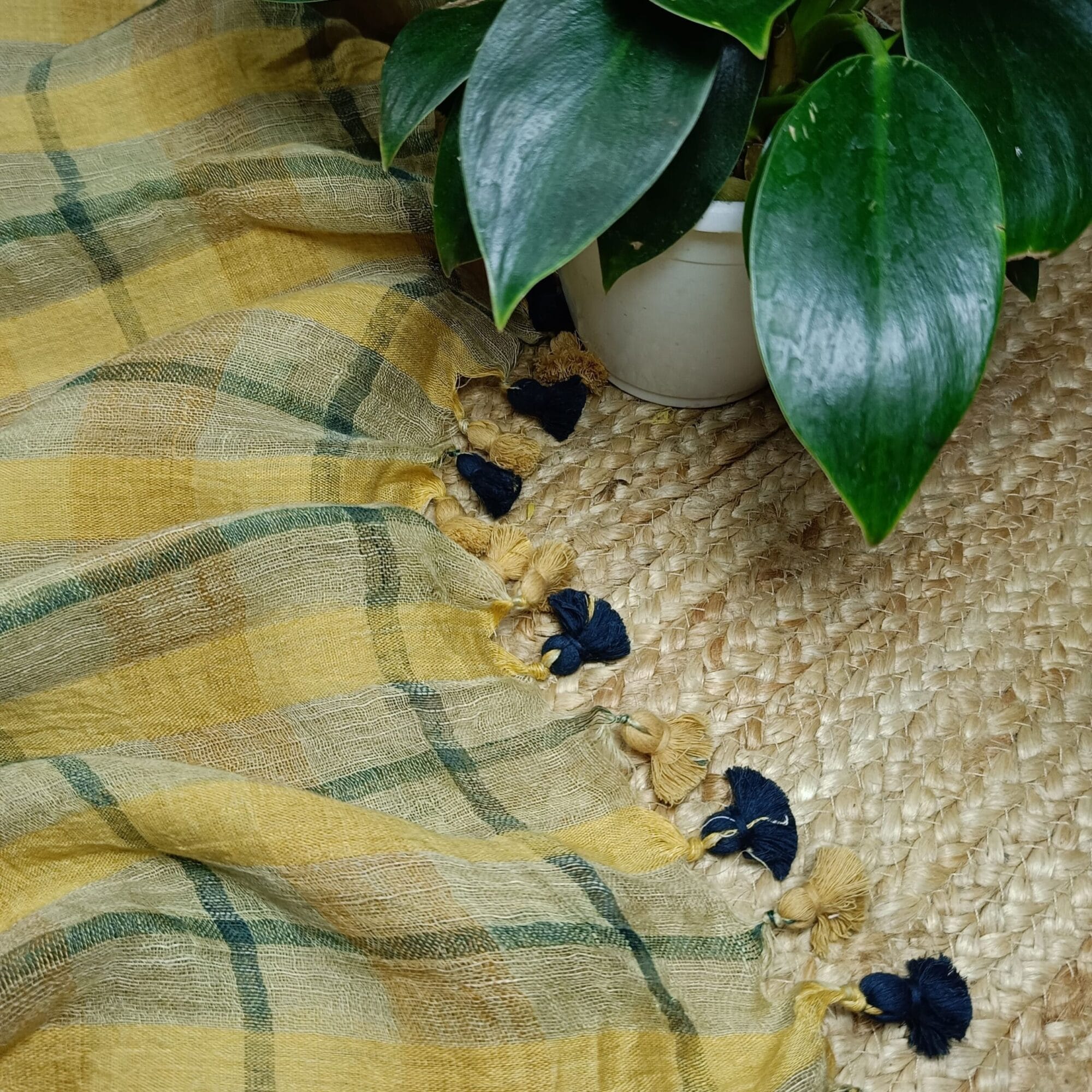 Premium Quality Handwoven Jaishree checked Linen saree with Blouse Piece