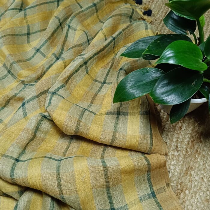 Premium Quality Handwoven Jaishree checked Linen saree with Blouse Piece - Image 4