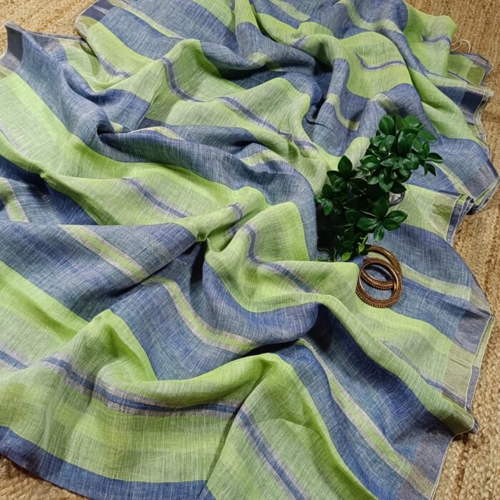 Premium Quality Handwoven Jaishree Linen Saree With Vertical Stripes And Tested Zari Border - Image 4