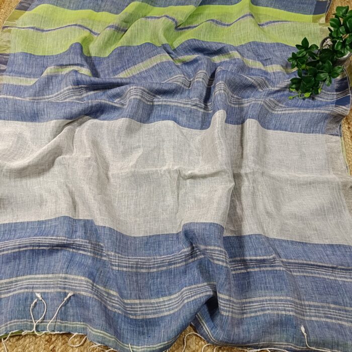 Premium Quality Handwoven Jaishree Linen Saree With Vertical Stripes And Tested Zari Border - Image 5