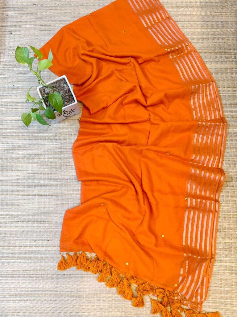 Bengal Mull Cotton Saree, Featuring A Golden Zari Border With Sequence Work