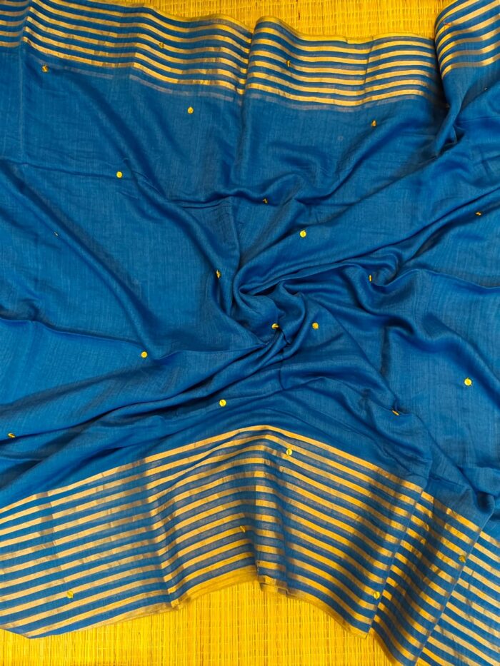 Bengal Mull Cotton Saree, Featuring A Golden Zari Border With Sequence Work - Image 2