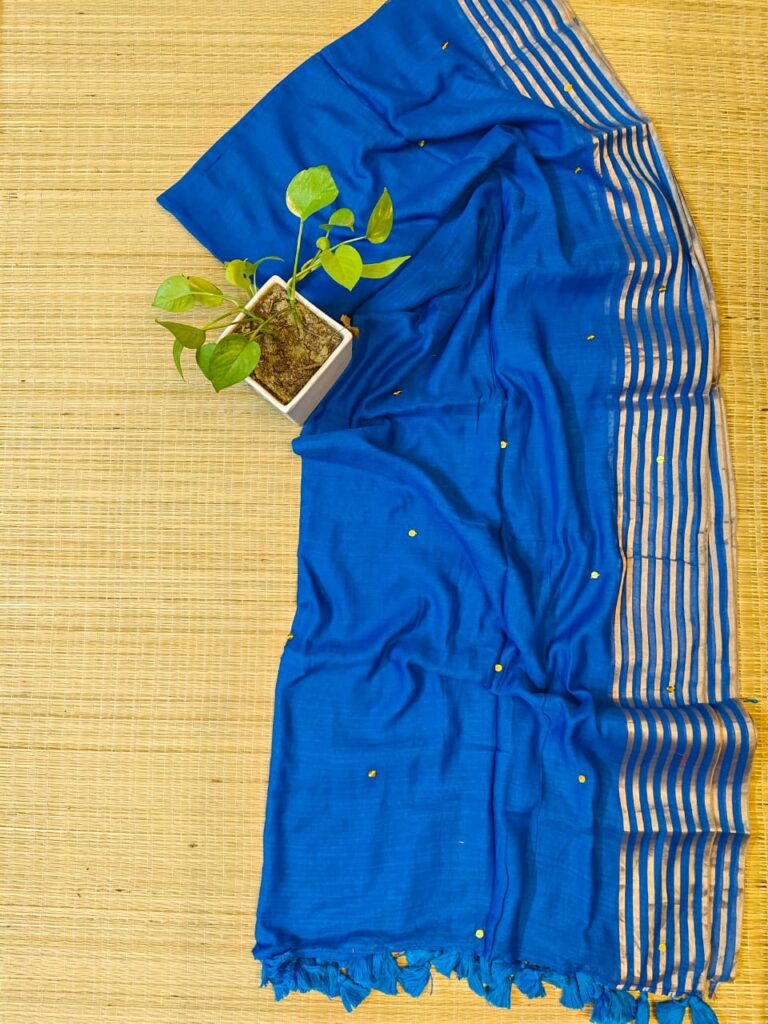 Bengal Mull Cotton Saree, Featuring A Golden Zari Border With Sequence Work