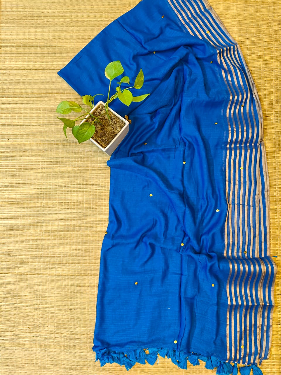 Bengal Mull Cotton Saree, Featuring A Golden Zari Border With Sequence Work