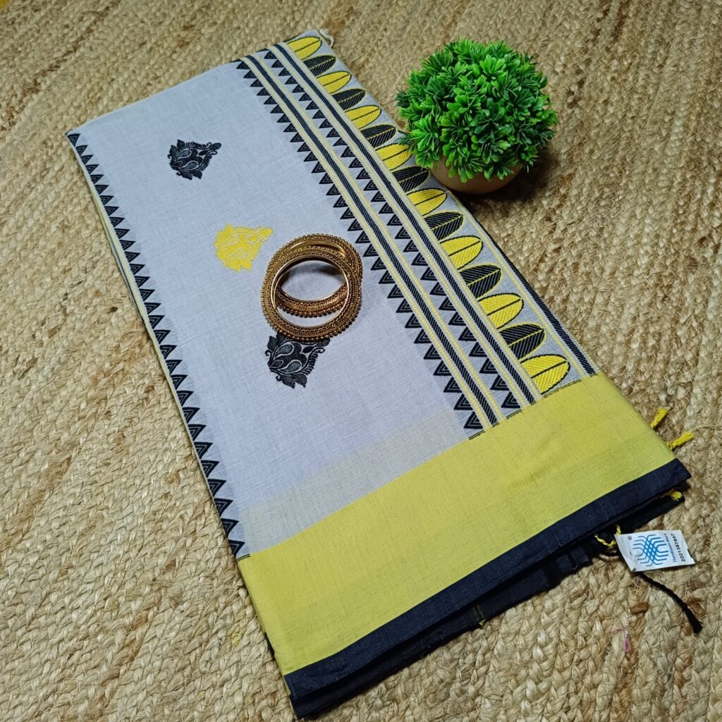 Premium Cotton Saree with Contrast Border And Beautiful Jamdani work on the Pallu and body