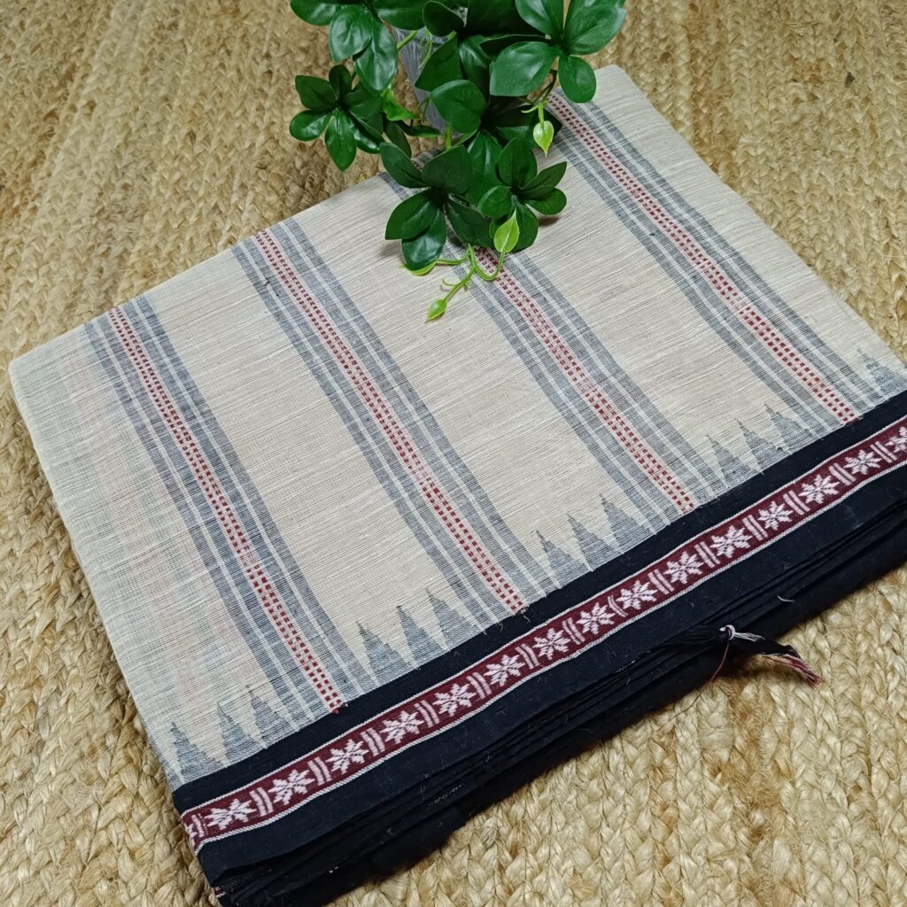 Ponduru Cotton Saree with Dobby Temple Border and Contrast Blouse Piece