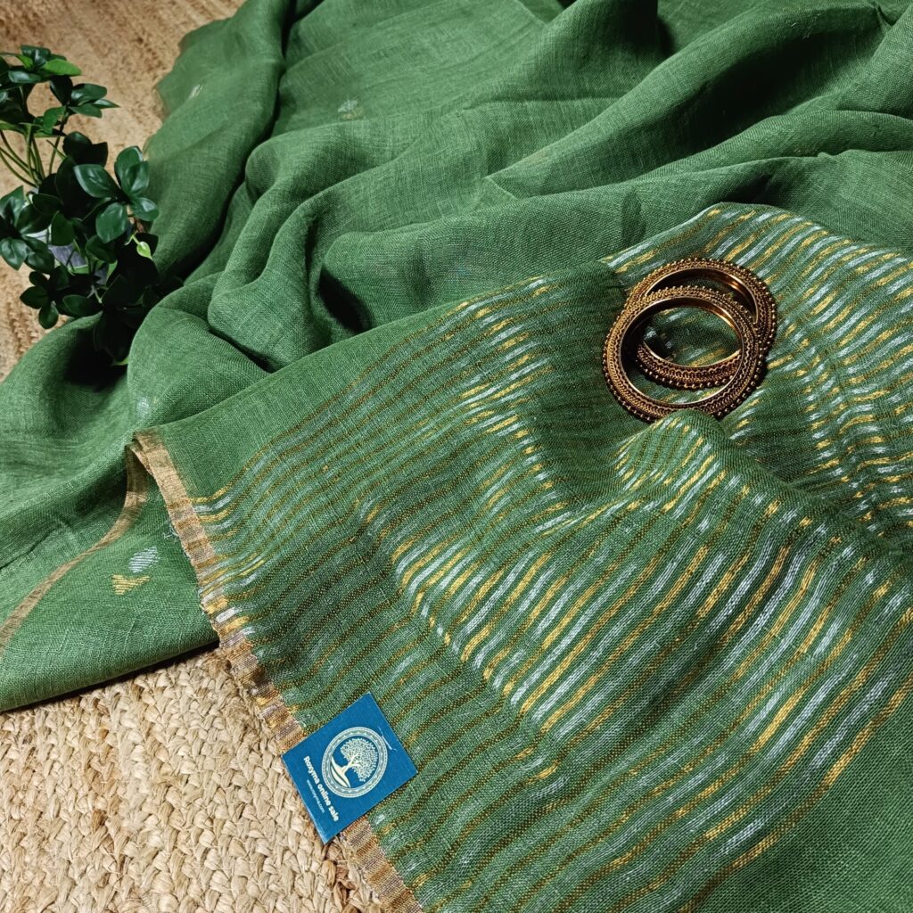 Exclusive Jaishree Linen Jamdani Saree with All-Over Buta and Zari Pallu