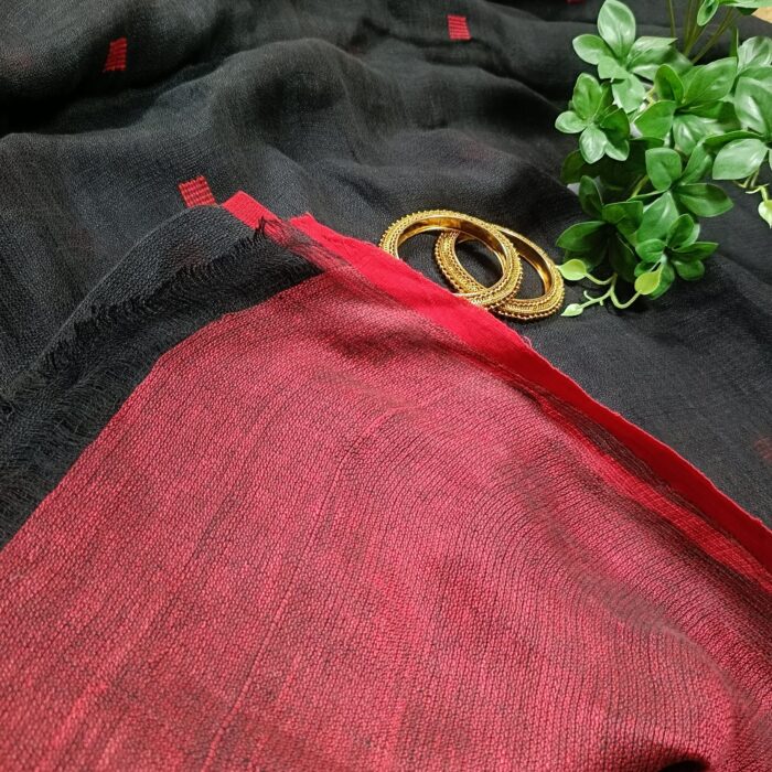 Premium Quality Jaishree Black Linen Saree With Jamdani Buties All-Over - Image 5