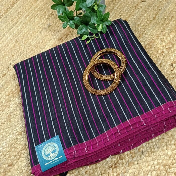 Premium Quality Handwoven Cotton Black Saree - Image 4
