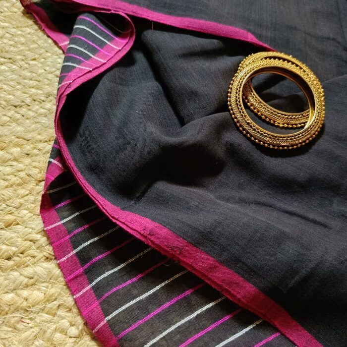 Premium Quality Handwoven Cotton Black Saree - Image 7