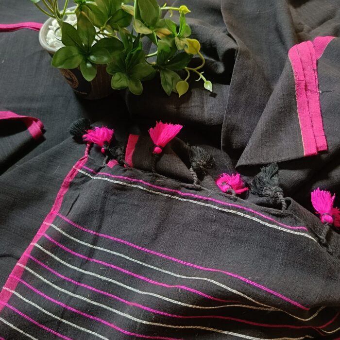 Premium Quality Handwoven Cotton Black Saree - Image 8