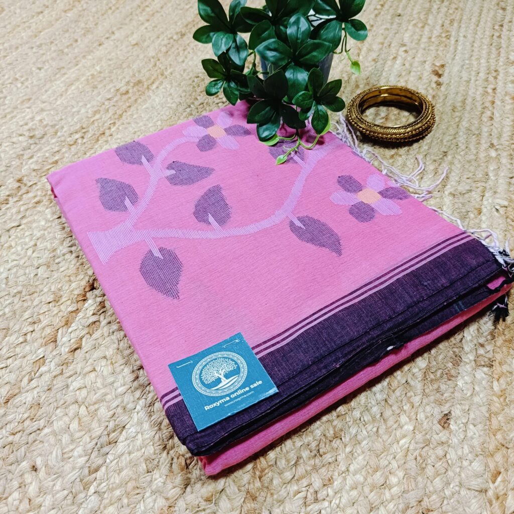 Pure Bengal Cotton Saree featuring Intricate Jamdani Weaving