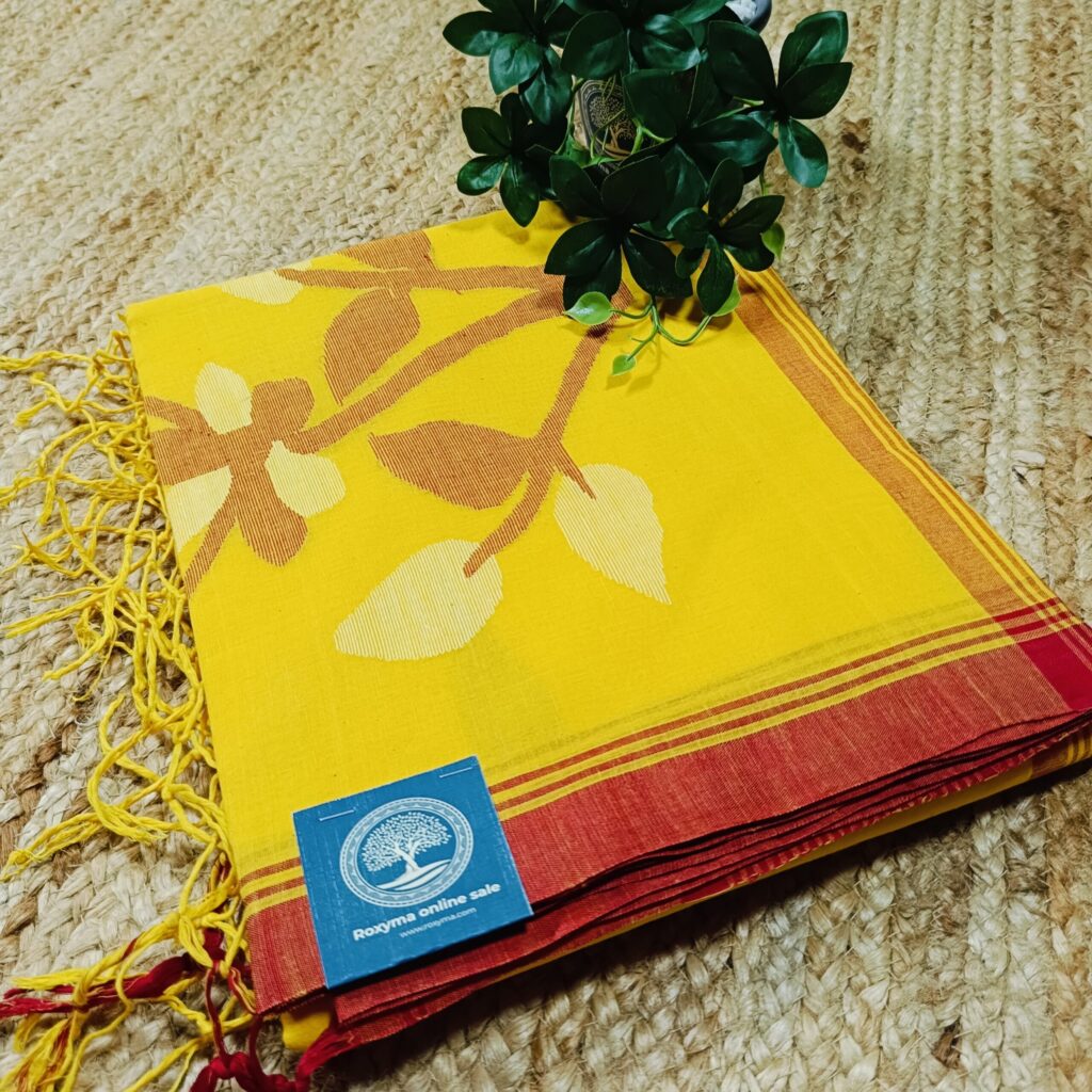 Pure Bengal Cotton Saree featuring Intricate Jamdani Weaving (Yellow)