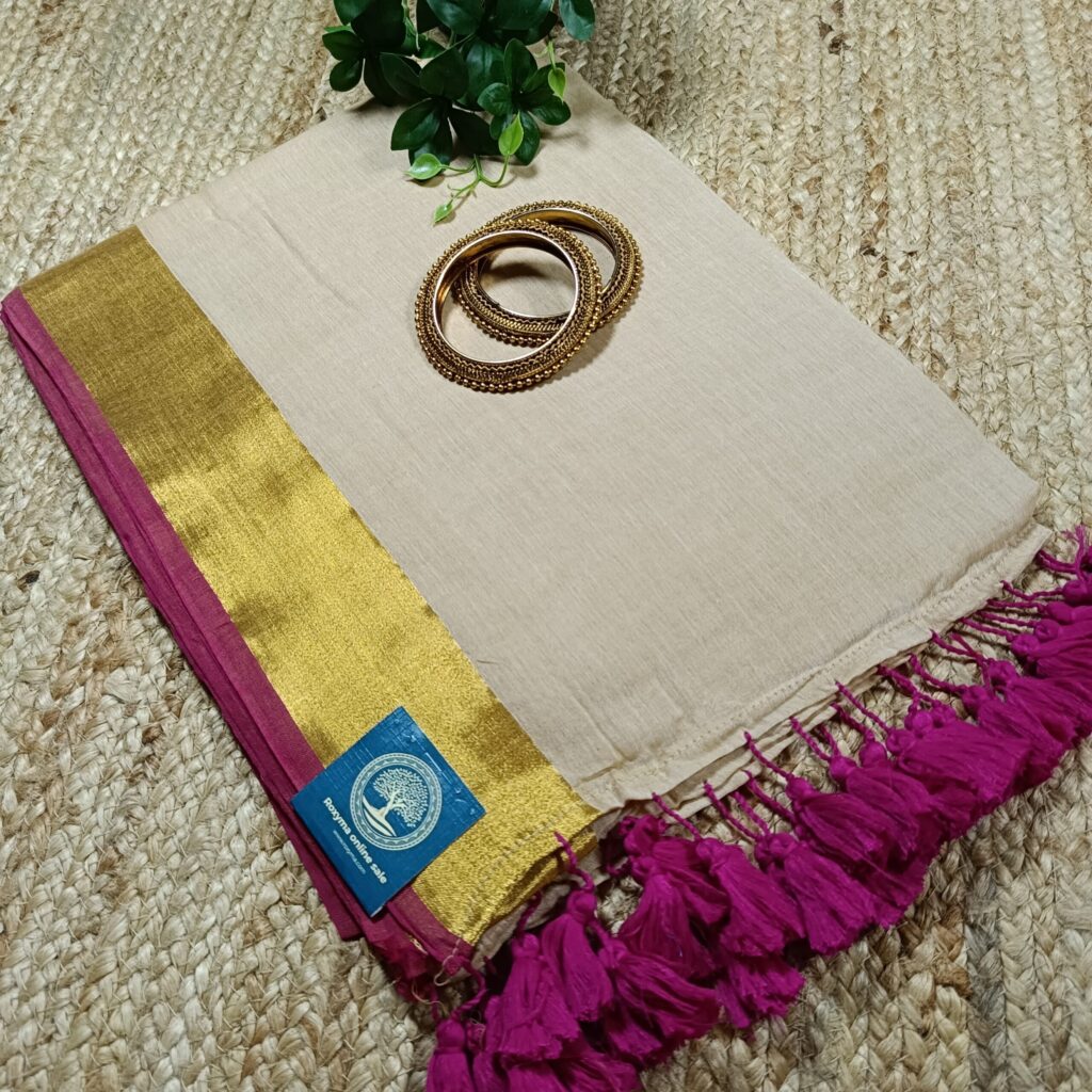 Bengal Mull Cotton Saree, Featuring A Striking Contrast Zari Border And Playful Pompom Edging