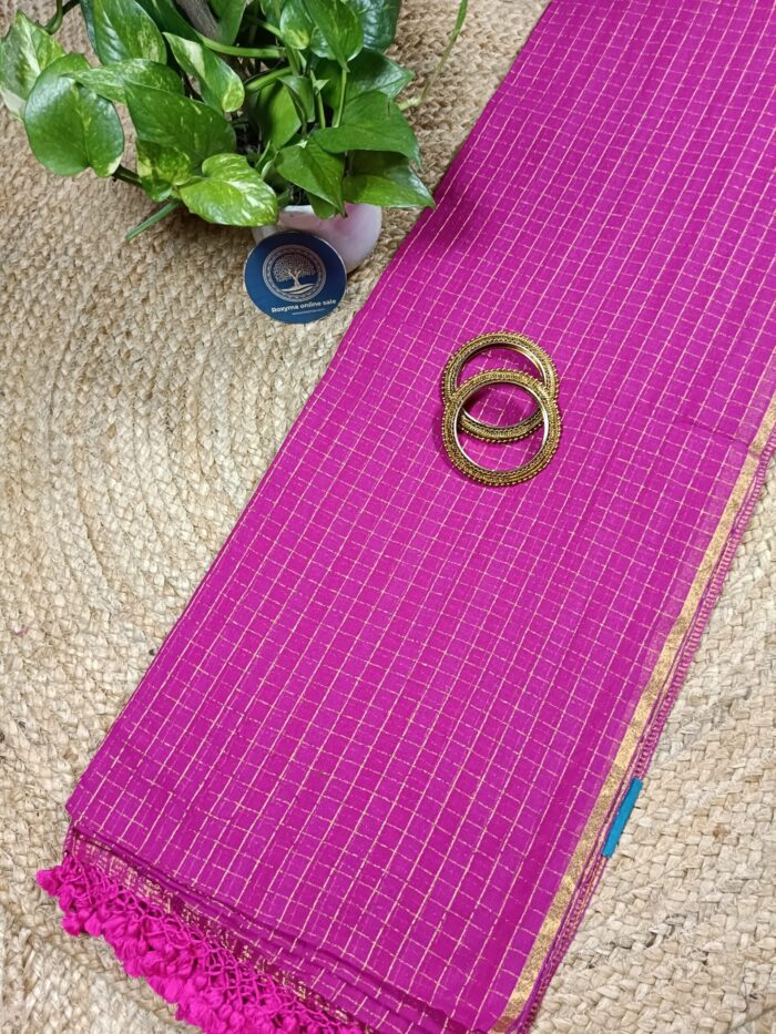 Roxyma Women's Mull Cotton Saree with Zari Check - Image 3