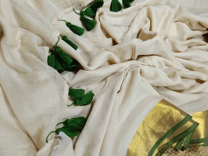 Bengal Handloom Mull Cotton Saree with Zari Border - Image 2