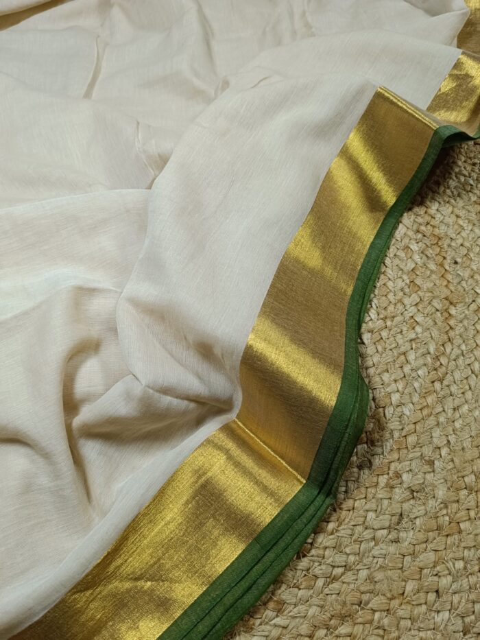 Bengal Handloom Mull Cotton Saree with Zari Border - Image 4