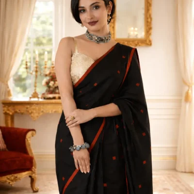 Premium Quality Jaishree Black Linen Saree With Jamdani Buties All-Over