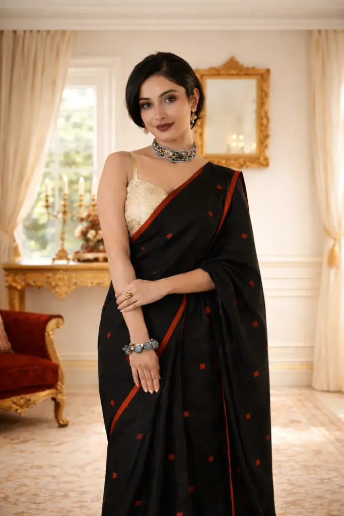 Premium Quality Jaishree Black Linen Saree With Jamdani Buties All-Over