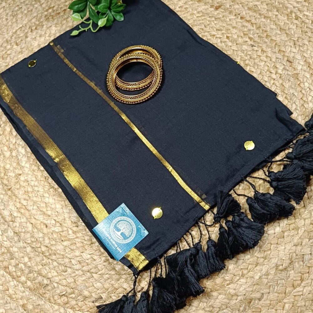 Bengal Handloom Mull Cotton Saree with Zari Border And Sequined Work