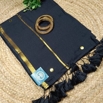 Bengal Handloom Mull Cotton Saree with Zari Border And Sequined Work