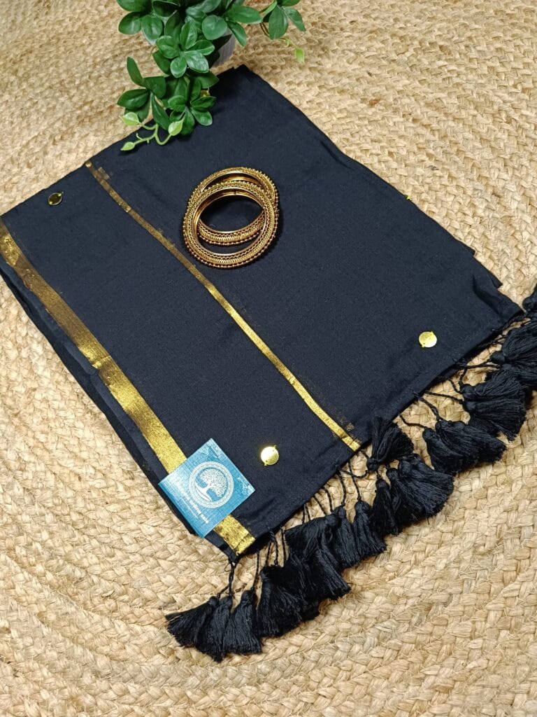 Bengal Handloom Mull Cotton Saree with Zari Border And Sequined Work