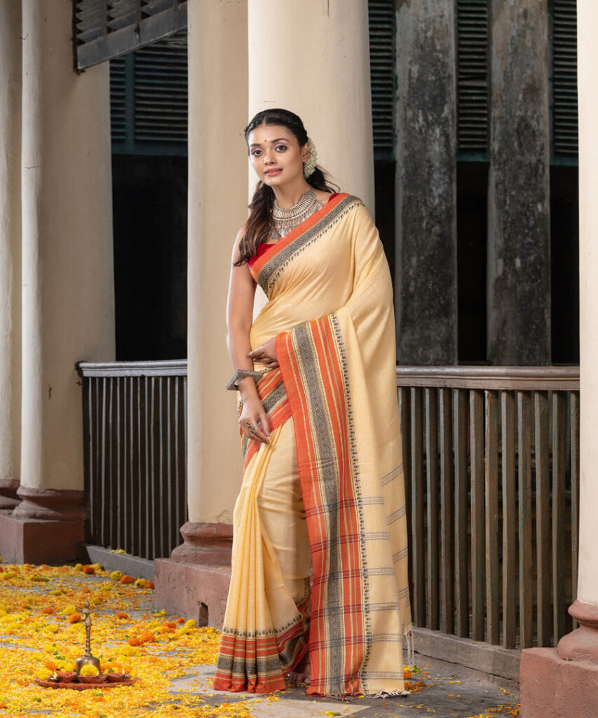 Premium Quality Bengal Organic Cotton Saree With Contrast Border