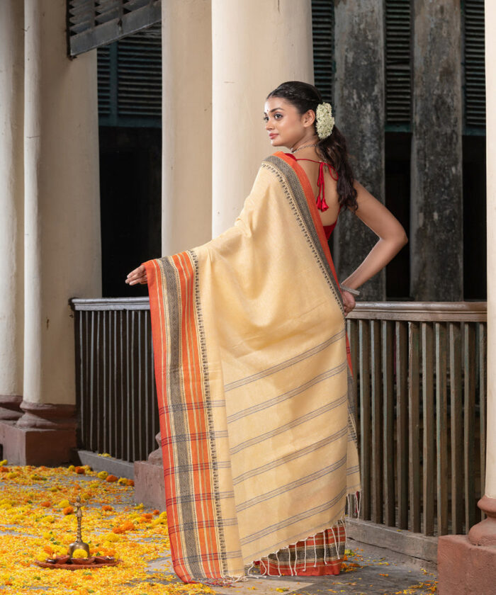Premium Quality Bengal Organic Cotton Saree With Contrast Border - Image 3
