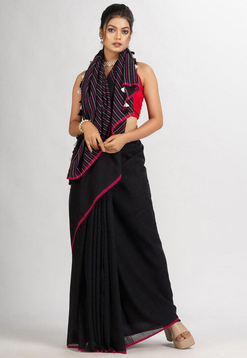 Premium Quality Handwoven Cotton Black Saree